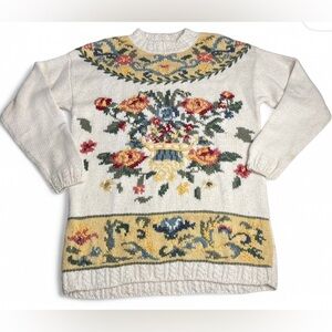 VNTG Partners Floral Bouquet 90s Grandma Sweater Cotton/Ramie Cottagecore Size M